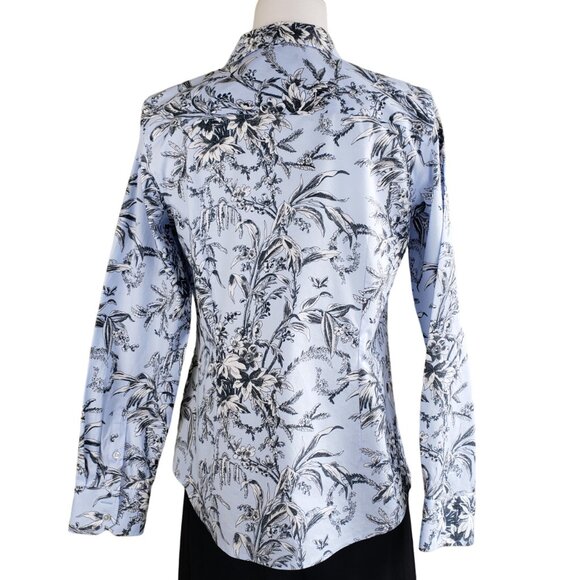 Talbots Non-Iron Fitted Cotton Toile Print Button Shirt Size 6 Light Blue Black - Picture 3 of 7